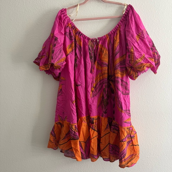 Farm Rio Beach Forest Pink Off The Shoulder Mini Dress Size Large NWT - Picture 6 of 8
